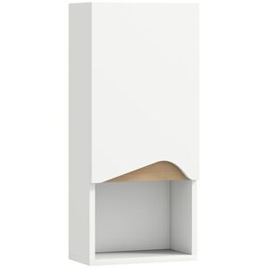 Imagine HOMCOM Dulap Suspendat pentru Baie cu Raft Deschis și Dulăpior Soft Close, Dulap cu Poliță Reglabilă, Spațiu de Depozitare Pe Perete, 30x17x67 cm, Alb și Lemn Natural | Aosom Romania