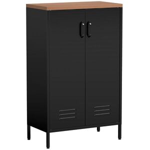 Imagine HOMCOM Bufet din Metal cu 2 Uși și Poliță Reglabilă, pentru Living/Birou, Negru | Aosom Romania