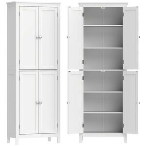 Imagine HOMCOM Dulap De Baie Slim Cu 2 Uși, Rafturi Reglabile, MDF, Metal, 60x30x170 cm, Alb | Aosom Romania