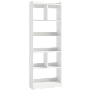 Imagine HOMCOM Bibliotecă cu 6 Rafturi și Rafturi Deschise Compartimentate, Alb | Aosom Romania