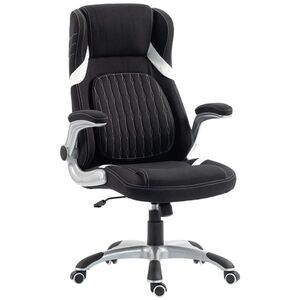 Imagine Vinsetto Scaun de Birou Ergonomic din Material Tip In, cu Suport Lombar, Înălțime Reglabilă, Funcție Balans, Negru | Aosom Romania