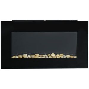 Imagine Șemineu electric de perete HOMCOM 1000/2000 W, efect flacără LED 7 culori, 72, 5 x 11, 5 x 40 cm, negru | Aosom Romania