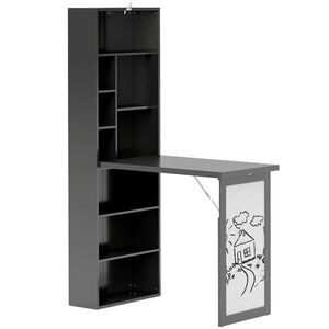 Imagine HOMCOM Birou Modern Pliabil cu Bibliotecă și Tablă, din Lemn și Metal, 98x51x153 cm, Negru | Aosom Romania