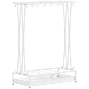 Imagine HOMCOM Suport Pentru Umbrele cu Tăviță Colectoare, 21 Orificii, 24 Cârlige, Oțel, 50x24x68 cm, Alb | Aosom Romania