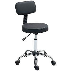 Imagine HOMCOM Taburet cu Roți, Rotativ 360°, Reglabil pe Înălțime, Piele Ecologică, Metal, 46x51x78-93 cm, Negru | Aosom Romania