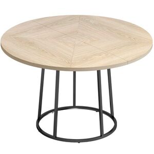 Imagine HOMCOM Masă de Dining Rotundă pentru 4–6 Persoane, Ø 120 x 75 cm, Masă de Bucătărie cu Picioare Conice din Metal, Lemn Natural | Aosom Romania