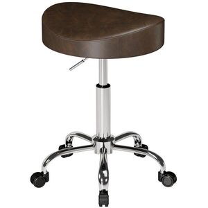 Imagine HOMCOM Taburet pe roți, taburet pentru salon cu înălțime reglabilă 51-66 cm și șezut căptușit, rotativ 360°, maro | Aosom Romania