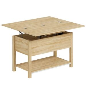 Imagine HOMCOM Masă de cafea rabatabilă și extensibilă masă de salon cu compartiment ascuns raft deschis 100x45x50, 5cm lemn natural | Aosom Romania