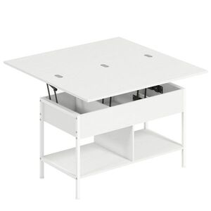 Imagine HOMCOM Masă de cafea ridicabilă și extensibilă, masă de living cu compartiment ascuns rafturi deschise, 98x49x55cm, alb | Aosom Romania