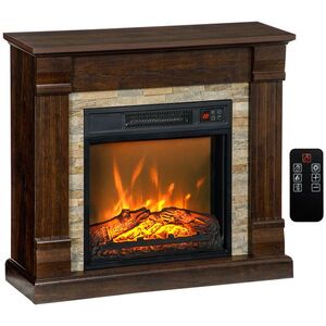 Imagine HOMCOM Semineu Electric de Podea cu Timer, Temperatura Reglabila, din Metal, ABS si PAL, 80x21.6x67.8 cm, Maro | Aosom Romania