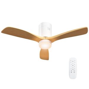 Imagine HOMCOM Ventilator de tavan cu lumină LED, 6 viteze, telecomandă, Maro deschis | Aosom Romania