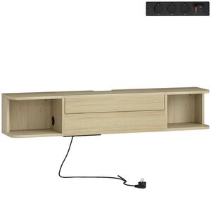 Imagine HOMCOM Mobilier TV suspendat mobilier TV pentru televizoare 127 cm sertar rafturi treceri cabluri 120x24x22, 4cm efect lemn natural | Aosom Romania