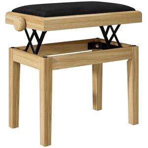 Imagine HOMCOM Banc de pian, Taburet reglabil pe înălţime 45-56 cm, Banc pentru claviatură, Şezut tapiţat din catifea, Lemn natural | Aosom Romania