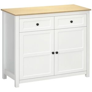Imagine HOMCOM Comodă mobilier de depozitare cu 2 uși și raft reglabil în înălțime 2 sertare 100 x 40 x 85 cm alb și aspect lemn | Aosom Romania