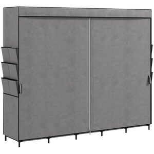 Imagine HOMCOM Dulap textil cu 5 bare 5 rafturi 6 buzunare laterale Cremallera Marco de Acero 212x45x167 cm Gris | Aosom Romania