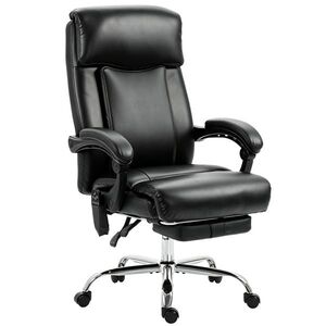 Imagine HOMCOM Scaun de birou cu masaj vibrant și încălzire, scaun ergonomic din PU cu înălțime reglabilă, Negru | Aosom Romania