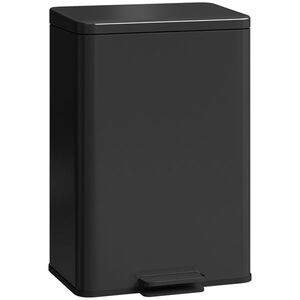 Imagine HOMCOM Coș de gunoi 20 L cu pedală, capac cu închidere silențioasă, coș interior detașabil, negru mat, 34, 2 x 30, 6 x 44, 2 cm | Aosom Romania