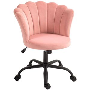 Imagine HOMCOM Scaun de Birou cu Spătar în Formă de Petală cu Înălțime Reglabilă, Rotile și Șezut Rotativ, 69x64x80-90 cm, Roz | Aosom Romania