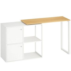 Imagine HOMCOM Birou în formă de L, birou de colț rotativ 360° cu 2 dulapuri de depozitare, 2 rafturi deschise, masă pentru calculator pentru spații mici, birou, living, 150x40x75 cm, Alb | Aosom Romania