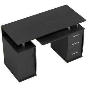 Imagine HOMCOM Birou pentru calculator 120 x 55 cm cu raft glisant pentru tastatură, 3 sertare, pentru dormitor, acasă, negru | Aosom Romania