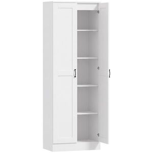 Imagine HOMCOM Dulap pentru provizii 175 cm cu spațiu de depozitare, dulap de bucătărie cu uși soft-close și rafturi reglabile, Alb | Aosom Romania