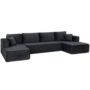 Imagine HOMCOM Canapea modulară în U cu 2 chaiselongue, canapea extensibilă tip cord cu spumă de înaltă densitate și șezut cu arcuri, Gri închis | Aosom Romania