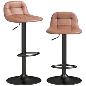Imagine HOMCOM Set de 2 Taburete de Bar din Piele PU, Retro-Industrial, Înălțime Reglabilă, Pivotant 360°, 40x41, 5x76-98cm, Maro Închis | Aosom Romania