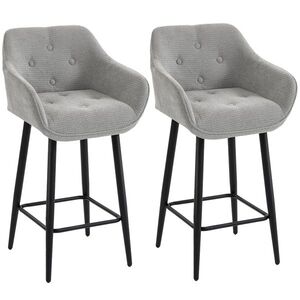 Imagine HOMCOM Set de 2 taburete de bar, scaune de bar tapițate în chenille, șezut lat 67H cm, spătar și suport pentru picioare, gri | Aosom Romania