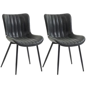 Imagine HOMCOM Set de 2 scaune pentru sufragerie, design modern cu capitonaj, pentru living, sufragerie, dormitor, negru | Aosom Romania