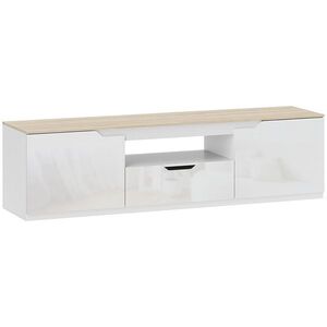 Imagine HOMCOM Lowboard TV, lucios, pentru televizoare de până la 165 cm, 3 compartimente, sertar, 160 x 38 x 43 cm, lemn natural | Aosom Romania