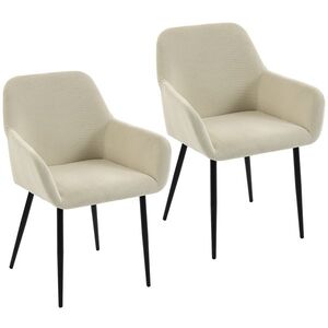 Imagine HOMCOM Set de 2 scaune pentru dining, scaune de bucătărie tapițate din velur cu caneluri cu cotiere și spătar, crem | Aosom Romania