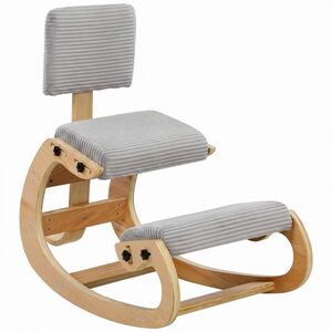 Imagine HOMCOM Scaun în genunchi ergonomic cu spătar, scaun tip genunchi cu balans tapițat în velur reiat, gri deschis | Aosom Romania