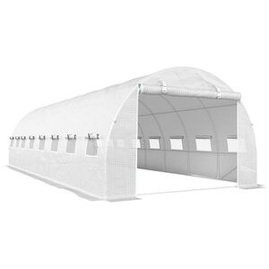 Imagine Outsunny Seră tunel de grădină 24 m² 8L x 3l x 2H m - 16 ferestre, ușă rulabilă cu fermoar, oțel galvanizat, prelată PE, Alb | Aosom Romania