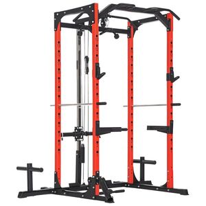 Imagine SPORTNOW Stație de Fitness cu Suport pentru Halteră, Discuri și Bară pentru Tracțiuni, 191x153x205 cm, Negru | Aosom Romania