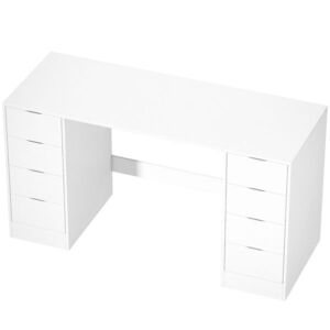 Imagine HOMCOM Birou 140 cm cu 8 sertare, masă de birou modernă cu spațiu de depozitare, aspect lemn alb | Aosom Romania