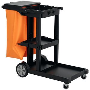 Imagine HOMCOM Cărucior de curățenie cu 3 polițe, cărucior de șters cu sac de gunoi cu capac, roți pentru uz comercial | Aosom Romania
