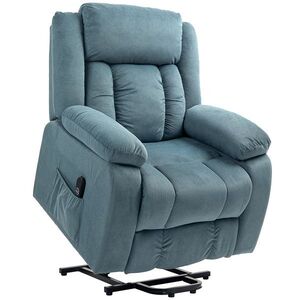 Imagine HOMCOM Fotoliu cu funcție de ridicare cu înveliș moale, fotoliu recliner cu telecomandă și buzunare laterale, albastru | Aosom Romania