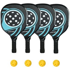 Imagine SPORTNOW Set de 4 rachete de pickleball set de rachete din lemn de plop 4 mingi și un sac albastru și negru | Aosom Romania