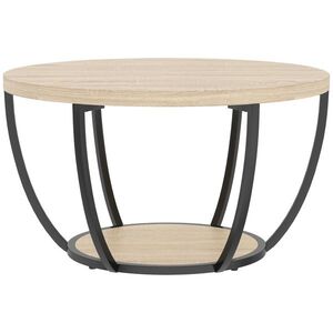 Imagine HOMCOM Măsuță de Cafea Rotundă cu 2 Rafturi, Picioare Metalice, Blat Gros, 80x80x43, 8 cm, Finisaj Lemn Natur | Aosom Romania