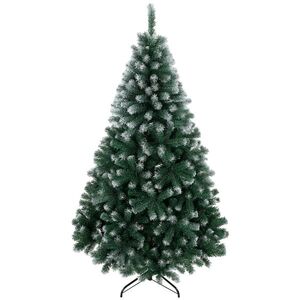 Imagine HOMCOM Brad de Crăciun cu 700 Ramuri Ignifuge, Efect Înzăpezit Realist și Bază din Oțel, 100x100x180 cm, Verde | Aosom Romania