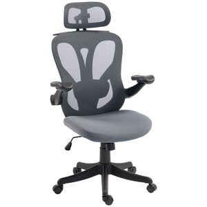 Imagine HOMCOM Scaun de Birou Ergonomic cu Tetieră 2D, Cotiere 3D, Înălțime Reglabilă, Mesh Respirabil, Gri Închis | Aosom Romania
