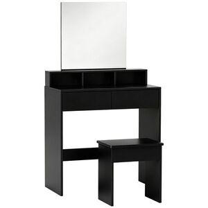 Imagine HOMCOM Masă de Toaletă cu Oglindă, 3 Rafturi, 2 Sertare, 75x38x135 cm, Negru | Aosom Romania