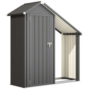 Imagine Outsunny Șopron Exterior pentru Lemne cu Dulap pentru Unelte, 0, 77 m², 150x66x162 cm, Din Oțel Galvanizat, Gri Închis | Aosom Romania