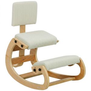 Imagine HOMCOM Scaun Ergonomic pentru Genunchi cu Spatar, Balansoar, Postural, Lemn Mesteacan, Crem | Aosom Romania