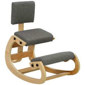Imagine HOMCOM Scaun Ergonomic pentru Genunchi cu Spatar, Balansoar, Postural, In si Lemn Mesteacan, Gri | Aosom Romania