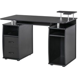 Imagine HOMCOM Masă de Birou Modernă cu Suport pentru Computer cu Sertare, Poliță Extensibilă și Suport pentru Tastatură, 120x55x85cm, Negru | Aosom Romania