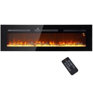 Imagine HOMCOM Șemineu Electric Încorporabil cu Telecomandă, Flacără Reglabilă, Temporizator și Termostat, 152, 4x15, 8x45 cm, Negru | Aosom Romania