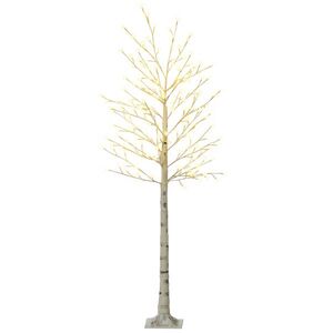Imagine HOMCOM Brad de Mesteacăn cu 180 de Lumini LED Înălțime 180cm 3 Nivele de Luminozitate Alb | Aosom Romania