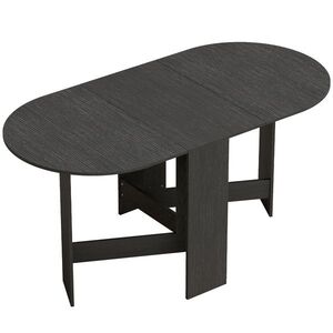 Imagine HOMCOM Masă de bucătărie pliabilă cu aripi rabatabile Masă de bucătărie pliabilă ovală Stil modern 163x80x75 cm Negru | Aosom Romania