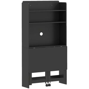 Imagine HOMCOM Birou pentru calculator cu rafturi de depozitare, blat rabatabil, 2 roți, pentru dormitor, living, 80x69x155cm, Negru | Aosom Romania